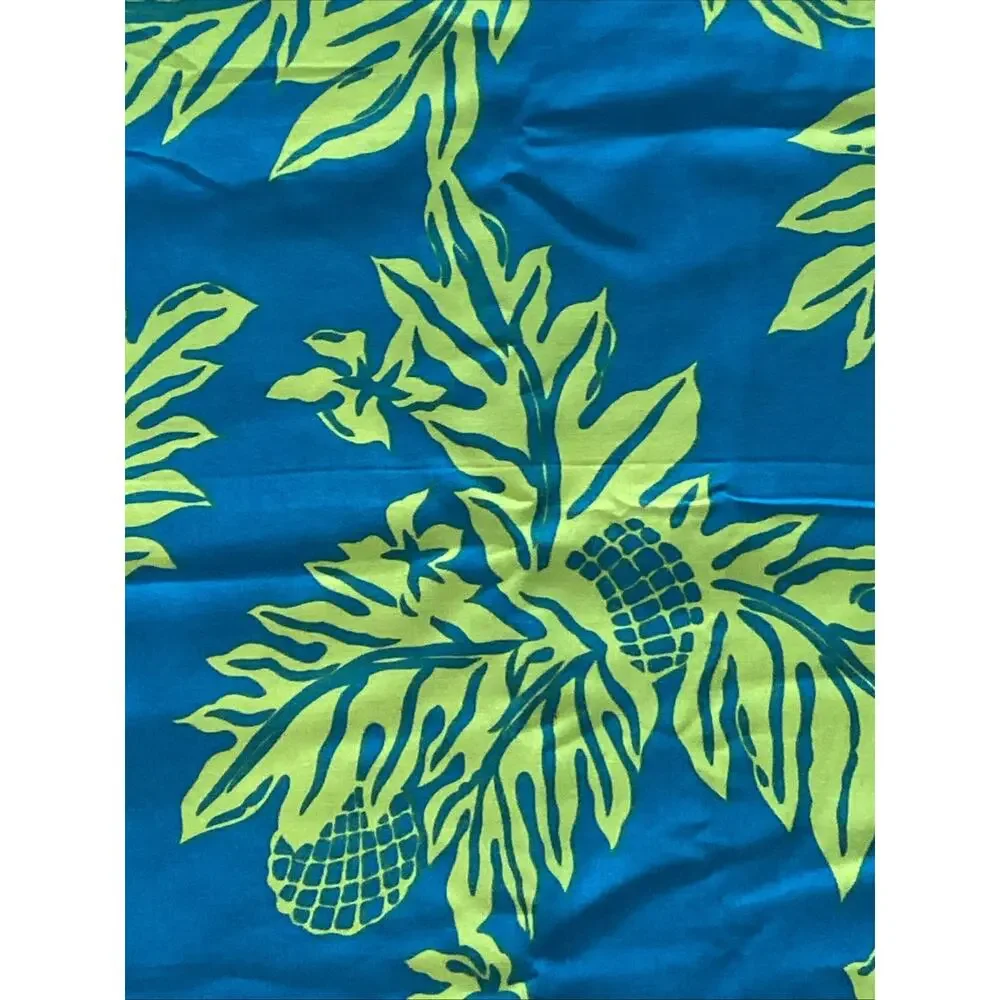 Hawaiian Fabric Lime Lauae Leaves on Cerulean Background Rayon 44